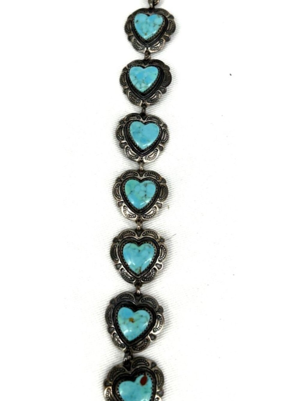 RB Signed Bracelet Southwest Sterling Etched Heart Turquoise 6.75" Vtg